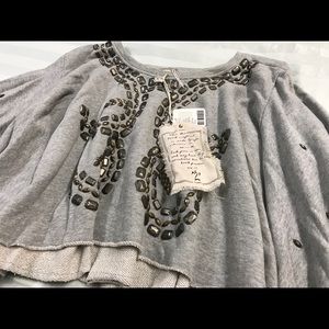 Free People studded gray sweater bell sleeves XS